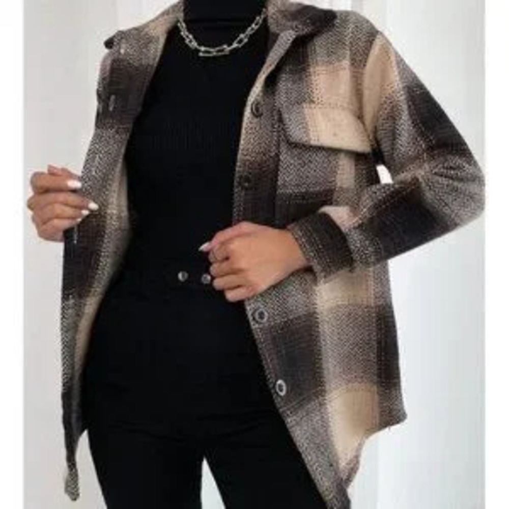 plaid print button up overcoat fall winter casual trending